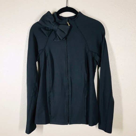Kate Spade x Beyond Yoga Black Bow Neck Zip up Athletic Jacket - Picture 2 of 16